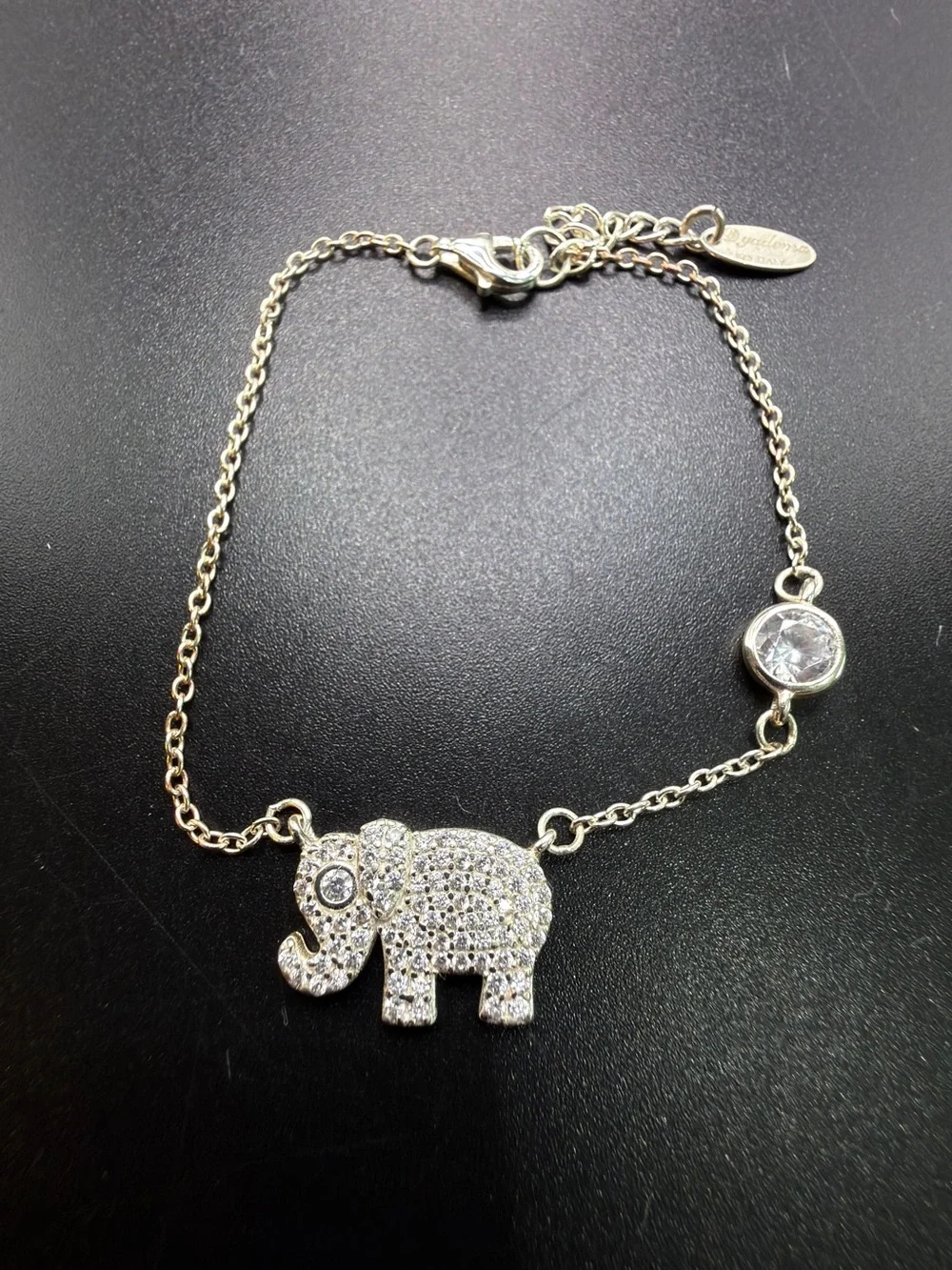 DYADEMA 925 STERLING SILVER ELEPHANT CHARM BRACELET PAVE CUBIC ZIRCONIA
